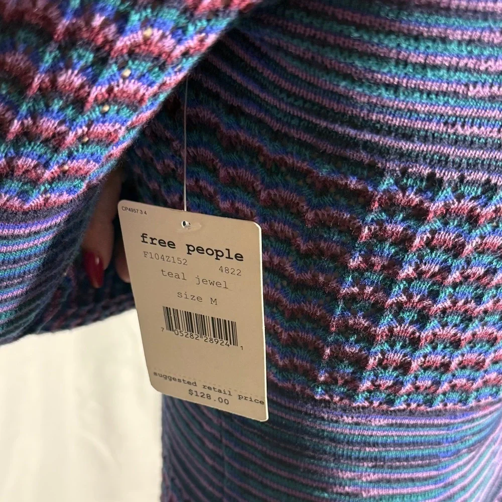 FREE PEOPLE TEAL JEWEL SWEATER KNIT BODYCON DRESS M NWT